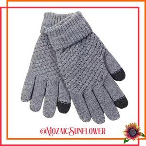 NEW Grey and Black Full Fingers Touch Screen Knitted Gloves